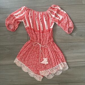 Red Floral Off-Shoulder Romper summer romper